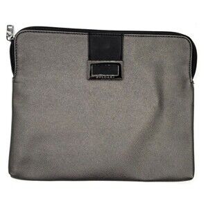 Bvlgari‎ Zippered Travel Clutch Makeup Case Pouch Charcoal Gray Black 11x9 NWOT
